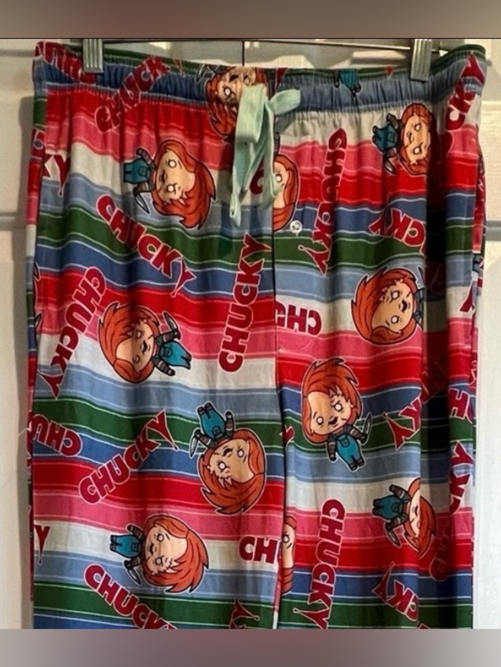 CHUCKY🩸Men’s Pajama Pants - Striped Print, Button Fly, Pockets , Drawstring
